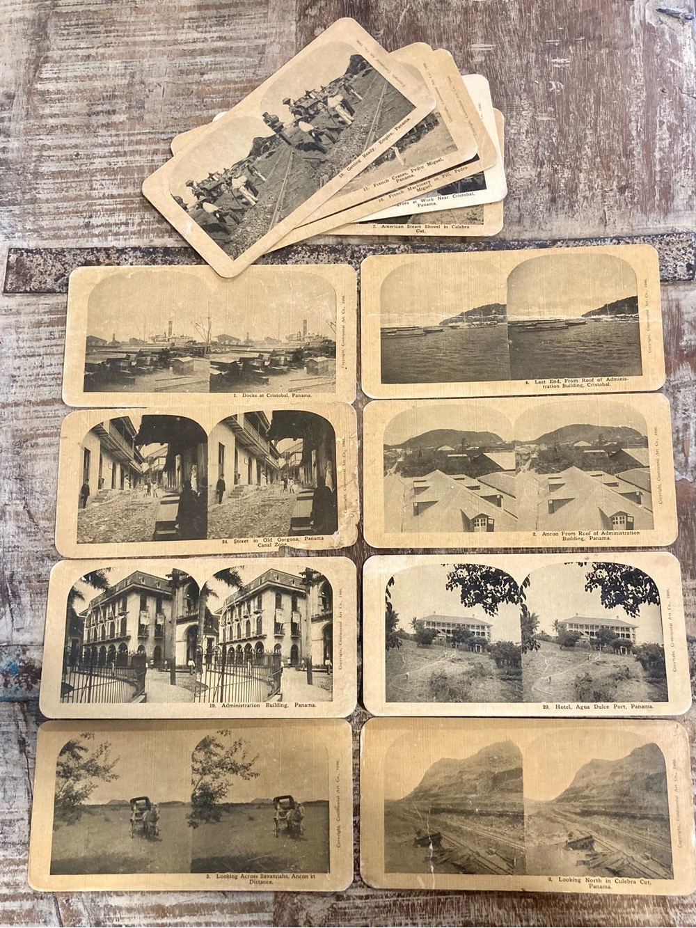 14 Vintage Stereoview Photo Cards - Panama Canal Scenes 1906 Continental Art